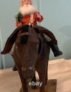 Large Antique Santa On Donkey Nodder German Candy Container Vtg Christmas Toy