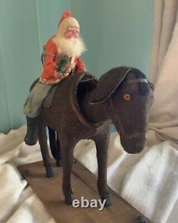 Large Antique Santa On Donkey Nodder German Candy Container Vtg Christmas Toy