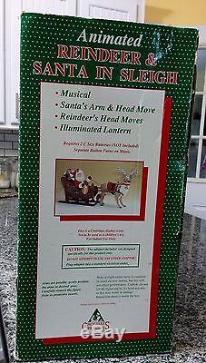 Large animated reindeer & santa in sleigh 1997 holiday creation works w box