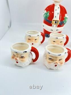 Lefton Ceramic Santa Claus Decanter Bottle and 6 Mini Mugs #1383 Vintage Japan