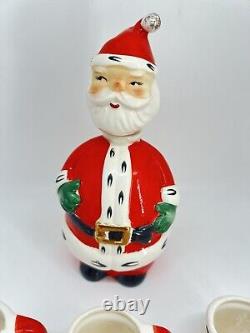 Lefton Ceramic Santa Claus Decanter Bottle and 6 Mini Mugs #1383 Vintage Japan