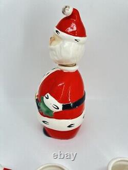 Lefton Ceramic Santa Claus Decanter Bottle and 6 Mini Mugs #1383 Vintage Japan