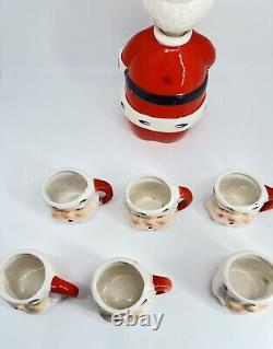 Lefton Ceramic Santa Claus Decanter Bottle and 6 Mini Mugs #1383 Vintage Japan