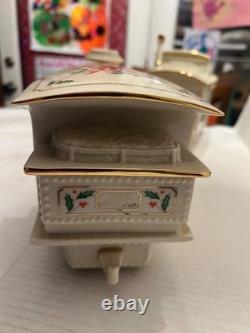 Lenox Beige Gold Porcelain Holiday Junction Collection Engine Train with Caboose
