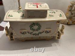 Lenox Beige Gold Porcelain Holiday Junction Collection Engine Train with Caboose