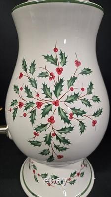 Lenox Holiday Beverage Dispenser Holly Ceramic Gold Spigot w Lid Box