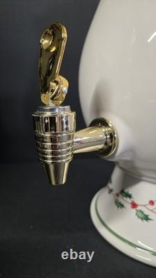 Lenox Holiday Beverage Dispenser Holly Ceramic Gold Spigot w Lid Box