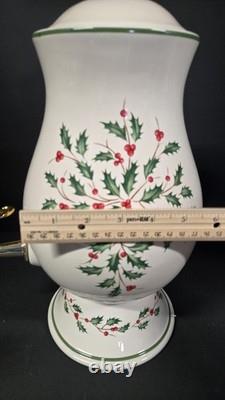 Lenox Holiday Beverage Dispenser Holly Ceramic Gold Spigot w Lid Box
