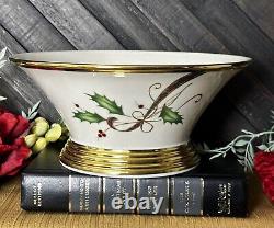 Lenox Holiday Nouveau Round Vegetable Candy Bowl Holly and 24 K Gold Accent USA