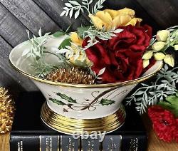 Lenox Holiday Nouveau Round Vegetable Candy Bowl Holly and 24 K Gold Accent USA