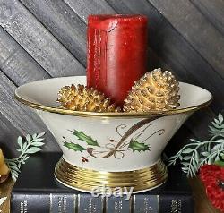 Lenox Holiday Nouveau Round Vegetable Candy Bowl Holly and 24 K Gold Accent USA