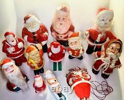 Lot -12 RARE Vintage Santas Celluloid Gurley Spun Cotton Rosbro Walker ETC READ