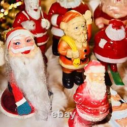 Lot -12 RARE Vintage Santas Celluloid Gurley Spun Cotton Rosbro Walker ETC READ