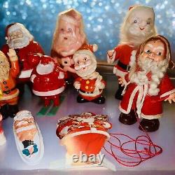 Lot -12 RARE Vintage Santas Celluloid Gurley Spun Cotton Rosbro Walker ETC READ