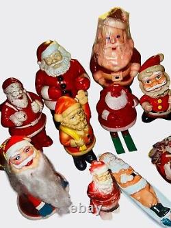 Lot -12 RARE Vintage Santas Celluloid Gurley Spun Cotton Rosbro Walker ETC READ