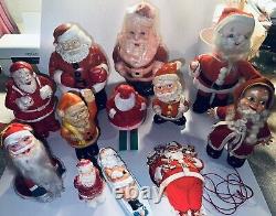 Lot -12 RARE Vintage Santas Celluloid Gurley Spun Cotton Rosbro Walker ETC READ