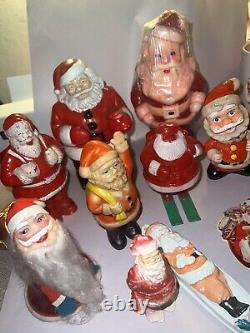 Lot -12 RARE Vintage Santas Celluloid Gurley Spun Cotton Rosbro Walker ETC READ