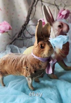 Lot 2 Antique West Germany Paper Mache Composition Easter Bunny Rabbits READ Lot 2 Antique West Germany Paper Mache Composition Easter Bunny Rabbits READ