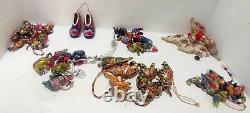 Lot 6 Christmas Ropes Handmade Animals Wall Hanger Canvas Embroidery Bell & More