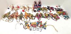 Lot 6 Christmas Ropes Handmade Animals Wall Hanger Canvas Embroidery Bell & More