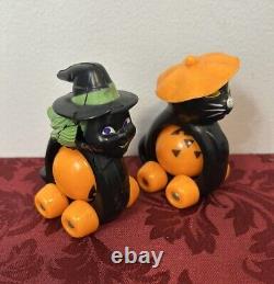 Lot Of 2 Vintage Original Halloween Fun World Rolling Witch & Cat Toy As-Is