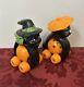 Lot Of 2 Vintage Original Halloween Fun World Rolling Witch & Cat Toy As-is