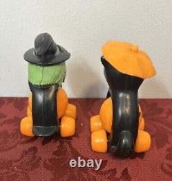 Lot Of 2 Vintage Original Halloween Fun World Rolling Witch & Cat Toy As-Is