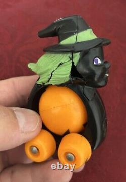 Lot Of 2 Vintage Original Halloween Fun World Rolling Witch & Cat Toy As-Is