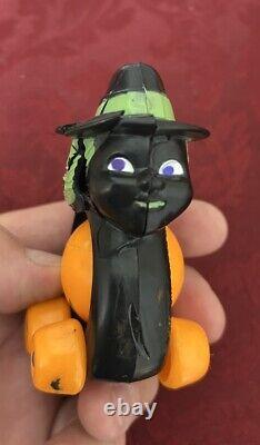 Lot Of 2 Vintage Original Halloween Fun World Rolling Witch & Cat Toy As-Is