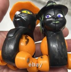 Lot Of 2 Vintage Original Halloween Fun World Rolling Witch & Cat Toy As-Is