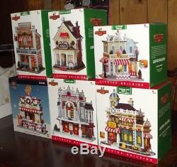 Lot Of 6 Coventry Cove 2007-2008 Lighted Christmas Buldings + Carole Towne Col