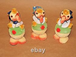 Lot of 3 Colorful Vintage German Duck EASTER Candy Containers THE QUACK SISTERS