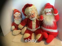 Lot of 3 Vintage 1940's-1950's Christmas Santa Claus Plush Stuffed Dolls