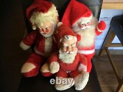 Lot of 3 Vintage 1940's-1950's Christmas Santa Claus Plush Stuffed Dolls