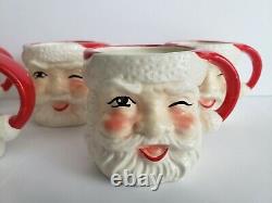 Lot of 6 Matching Vintage Santa Mugs ENESCO Winking Japan 1950s Christmas Ware