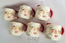 Lot of 6 Matching Vintage Santa Mugs ENESCO Winking Japan 1950s Christmas Ware