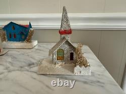Lot of 9 Putz Christmas Village Cardboard Houses Japan Glitter Vintage 30s-50s Lot of 9 Putz Christmas Village Cardboard Houses Japan Glitter Vintage 30s-50s