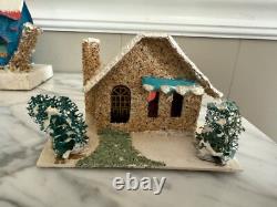 Lot of 9 Putz Christmas Village Cardboard Houses Japan Glitter Vintage 30s-50s Lot of 9 Putz Christmas Village Cardboard Houses Japan Glitter Vintage 30s-50s