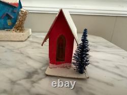 Lot of 9 Putz Christmas Village Cardboard Houses Japan Glitter Vintage 30s-50s Lot of 9 Putz Christmas Village Cardboard Houses Japan Glitter Vintage 30s-50s