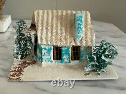 Lot of 9 Putz Christmas Village Cardboard Houses Japan Glitter Vintage 30s-50s Lot of 9 Putz Christmas Village Cardboard Houses Japan Glitter Vintage 30s-50s