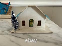 Lot of 9 Putz Christmas Village Cardboard Houses Japan Glitter Vintage 30s-50s Lot of 9 Putz Christmas Village Cardboard Houses Japan Glitter Vintage 30s-50s