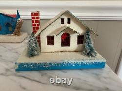 Lot of 9 Putz Christmas Village Cardboard Houses Japan Glitter Vintage 30s-50s Lot of 9 Putz Christmas Village Cardboard Houses Japan Glitter Vintage 30s-50s