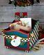 Mackenzie Childs Courtly Check Wood Sleigh Swan Christmas Card Box Centerpiece