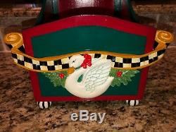 MACKENZIE CHILDS Courtly Check wood sleigh swan Christmas card box centerpiece