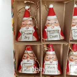 MCM Christmas Santa Claus Bell Ardalt Made In Japan Set Of 8 With Box 1950s