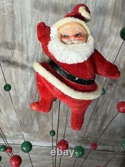 MCM Flocked Santa Floating Atomic Balls Red Green Table Top Mobile Kitschy Decor