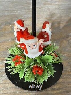 MCM Flocked Santa Floating Atomic Balls Red Green Table Top Mobile Kitschy Decor