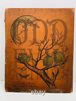 MEGA RARE 1876 Antique Halloween Scrapbook Album Cover Moon Owls Bats WOW