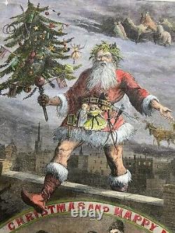 MERRY CHRISTMAS HARPER'S WEEKLY 1869 HAND-COLORED ENGRAVING 16x 11