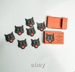 MINT RARE Antique Vintage Halloween Box Set 7 Black Cat Seals Dennison 1920s MINT RARE Antique Vintage Halloween Box Set 7 Black Cat Seals Dennison 1920s